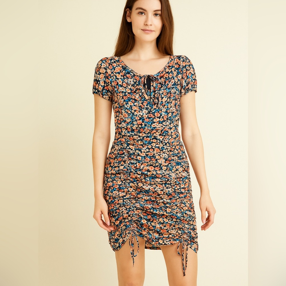 NWT Almost Famous Black Ditzy Floral Ruched Mini Bodycon Dress - XL